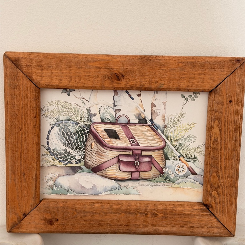 Framed Fishing Basket handcrafted, perfect for lake or cabin decor New! New